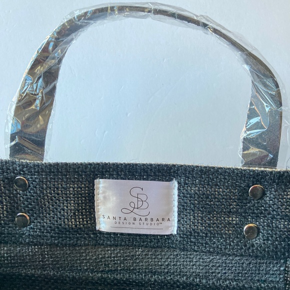 NWT Farmers Market Tote Santa Barbara Design Studio Black Tan Jute Leather 18H - Picture 9 of 15